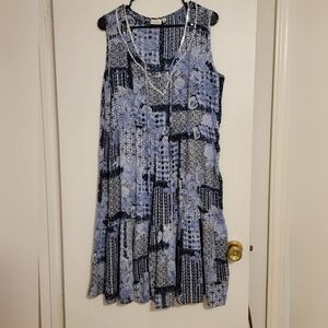 Kim Rogers Midi Dress Blue Patchwork Sequines Cool Rayon Vtg Made In Iindia